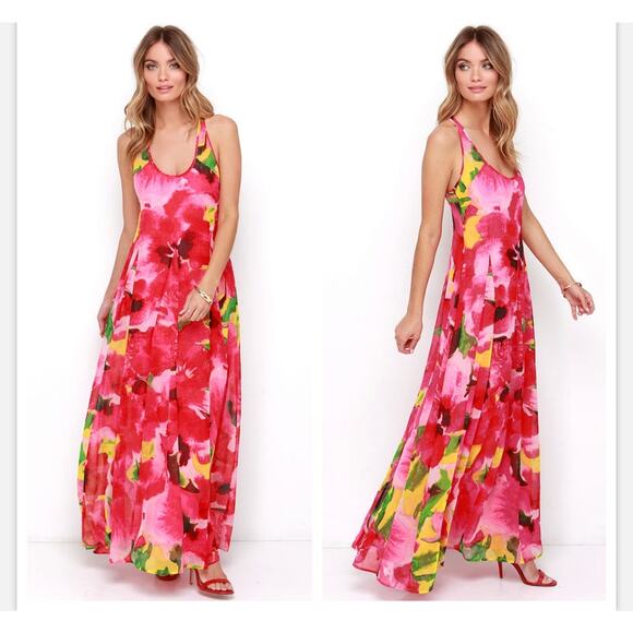 BB Dakota Deklyn Fuchsia Floral Print Maxi Dress XS Extra Small - Picture 5 of 11